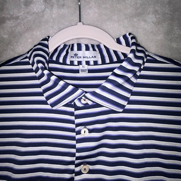 Peter Millar Polo Golf Shirt Mens XL Purple/Black Striped Embroidered Stretch - Picture 5 of 6